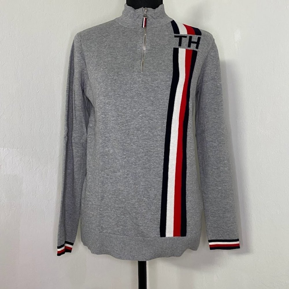 Tommy Hilfiger Gray Women's Zip Neck Pullover Sweater